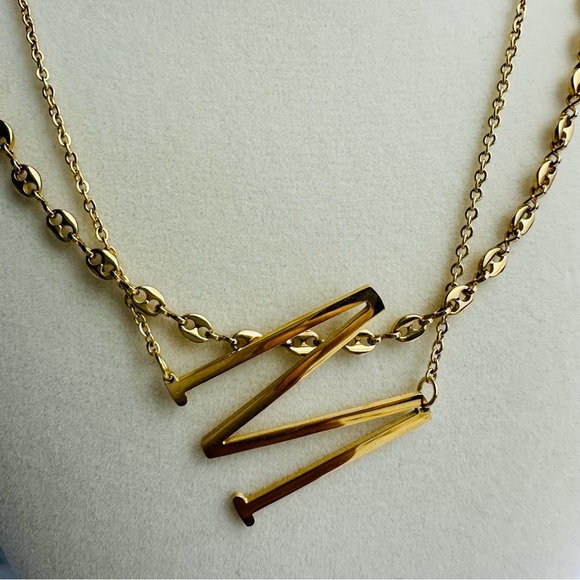 Gold Plated Stainless Steel No Tarnish M Initial Necklace - Picture 8 of 9